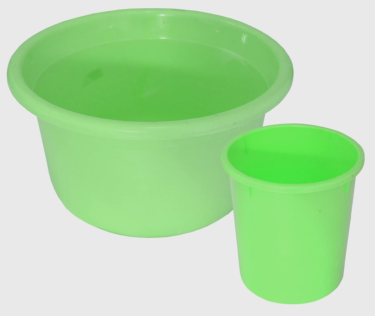 Kuber Industries 2 Pieces Plastic Bathroom Dustbin & Tub Set (Green)