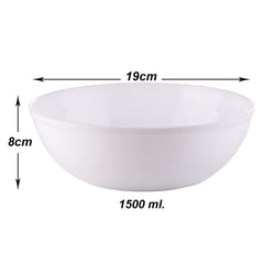 Kuber Industries Bowls|Plastic Dishwasher Safe Bowl|Serving Bowls|Bowls for Kitchen|Microwave Safe Bowls for Salad|Soup|Pasta|1500 ML|Pack of 6 (White)