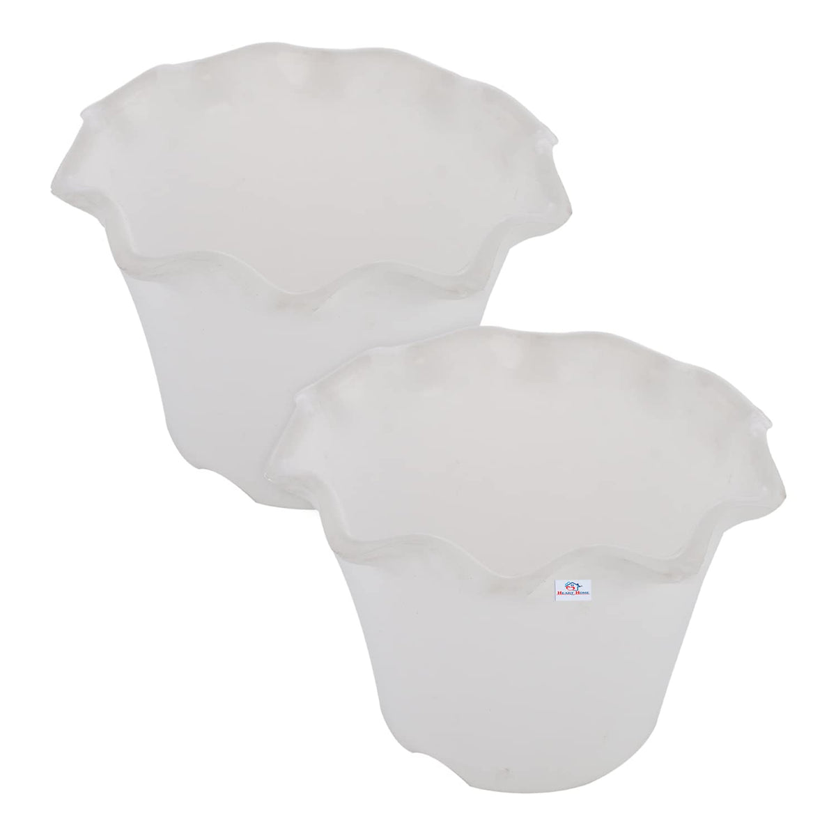 Heart Home Blossom Flower Pot|Durable Plastic Flower Pots|Planters for Home Décor|Garden|Living Room|Balcony|Pack of 2 (White)