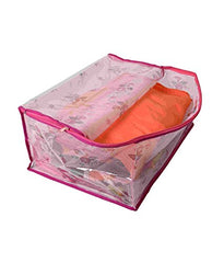 Kuber Industries 3 Piece PVC Saree Cover Blouse Cover Peticot Cover, Pink