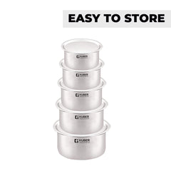 Kuber Industries Set of 5 Stainless Steel Tope Set (800ml, 1L, 1.4L, 1.9L and 2.4L) with Lids I Gas Stove and Induction Compatible I Triply Tope I Heavy Duty Gauge