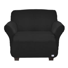 Heart Home Stretchable, Non-Slip Polyster 1 & 3 Seater Sofa Cover/Slipcover/Protector Set with Foam Stick, Set of 2 (Black)-50HH01443, Standard