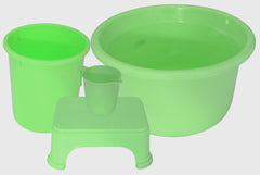 Kuber Industries 4 Pieces Plastic Mug, Stool, Dustbin & Tub Set (Green)