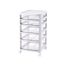Kuber Industries 5 Layer Cosmetic Cabinet with Trolley|5-Tier Rolling Cart|Shelf Stand With Drawer|White