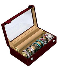Kuber Industries 2 Rods Transparent Bangle Organizer Box Velvet Coated Jewelry Storage Case Standard Multi (VAR48_Maroon)