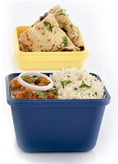 Heart Home Lunch Box|Unbreakable Plastic 3 Compartment Tiffin with Handle|Durable Lunch Box with Push Lock,500 ML (Blue)