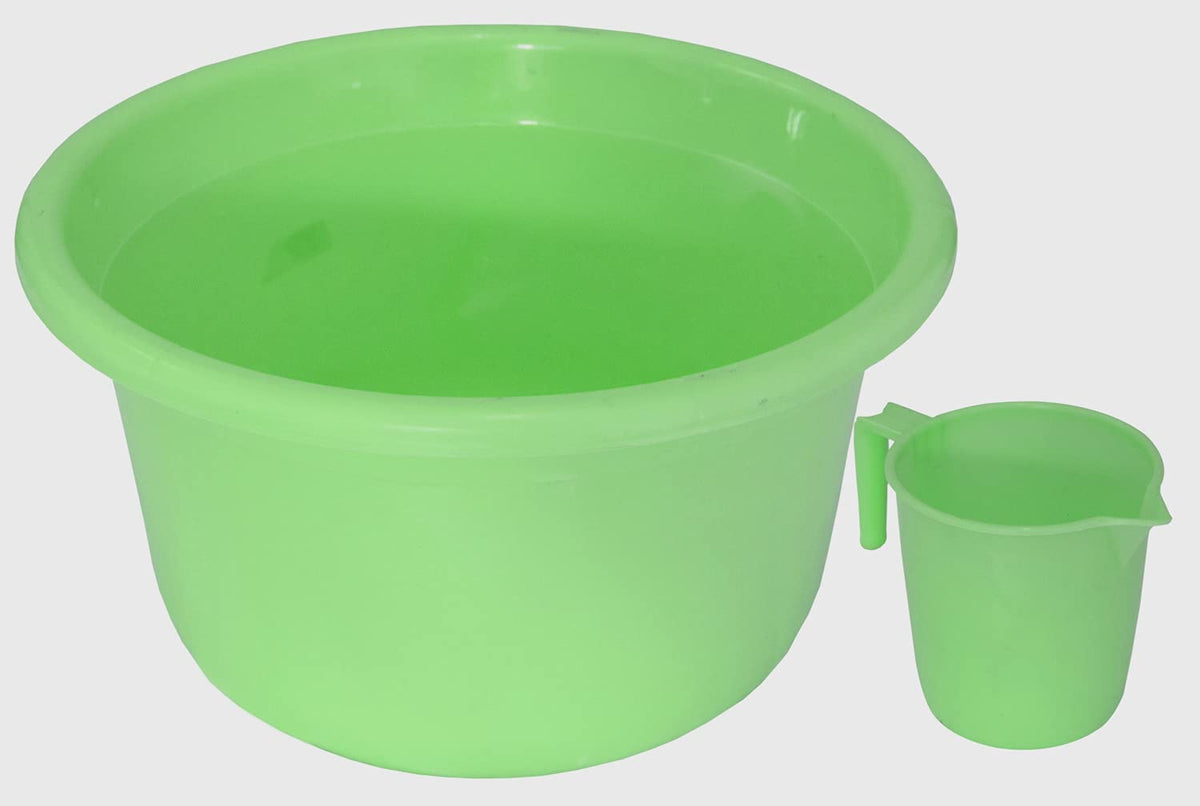 Kuber Industries 2 Pieces Plastic Bathroom Tub & Mug Set (Green)