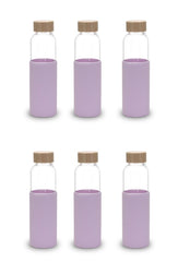 Kuber Industries Water Bottle|Glass Bottle|Sleeve Protection Bottle|Bamboo Lid Water Bottle|Travel Round Bottle|XB5501-PURP|550 ML|Set of 6|Purple