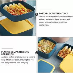 Kuber Industries Lunch Box|Unbreakable Plastic 2 Squre Containers Tiffin with Handle|Durable Lunch Box with Push Lock,1000 ML (Blue)