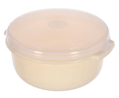 Kuber Industries 3 Piece Multiuses Plastic Serving/Mixing Bowls, Food Storage Containers Set With Lid, (3200ml, 1800ml, 1000ml) (Cream)-46KM0317