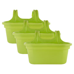 Kuber Industries Hanging Flower Pot|Double Hook Plant Container|Durable Plastic Glossy Finish Pots for Home|Balcony|Garden|12 Inch|Pack of 3 (Green)