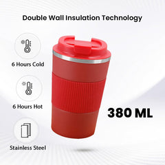 Heart Home Stainless Steel Insulated Coffee Mug With Sleeve|Travel Coffee Mug "380 ML"|Red|