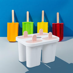 Urbane Home Set of 4 Popsicle Mould|Reusable Ice Tray For Kulfi, Candy| White