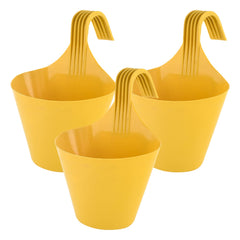 Kuber Industries Hanging Flower Pot|Single Hook Plant Container|Durable Plastic Glossy Finish Pots for Home|Balcony|Garden|9 Inch|Pack of 3 (Yellow)