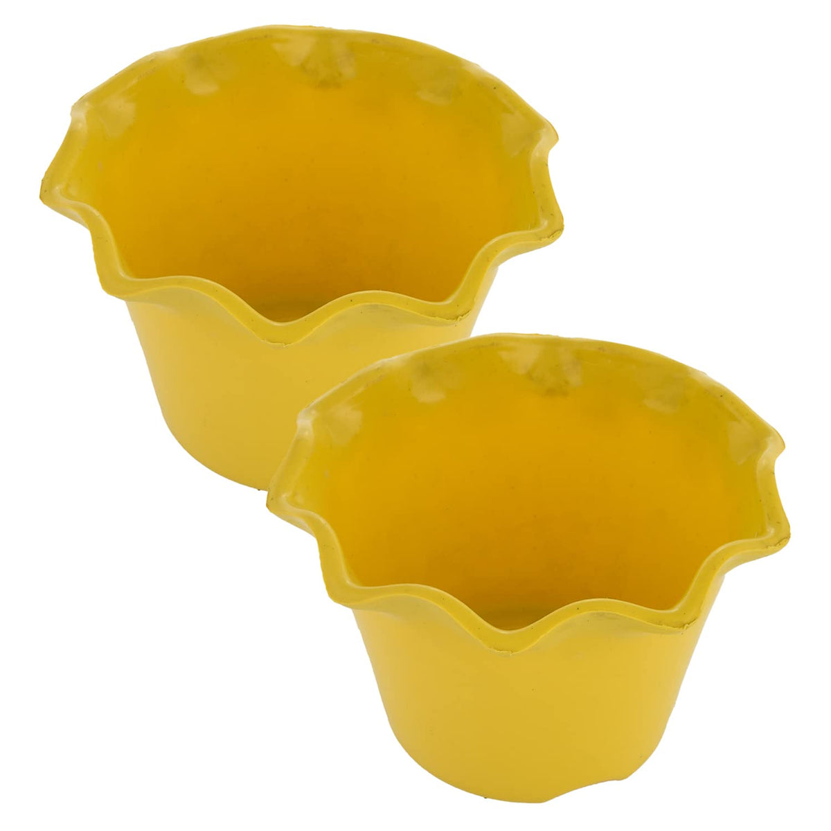 Kuber Industries Blossom Flower Pot|Durable Plastic Flower Pot|Gamla with Drain Holes for Home Décor|Balcony|Garden|8 Inch|Pack of 2 (Yellow)