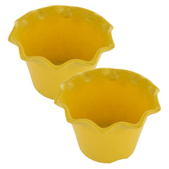 Kuber Industries Blossom Flower Pot|Durable Plastic Flower Pot|Gamla with Drain Holes for Home Décor|Balcony|Garden|8 Inch|Pack of 2 (Yellow)