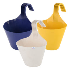 Heart Home Hanging Flower Pot|Single Hook Plant Container|Durable Plastic Glossy Finish Pots for Home|Balcony|Garden|9 Inch|Pack of 3 (Multicolor)