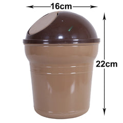 Heart Home Table Dustbin|Durable Plastic Small Desktop Garbage Bin with Swing-Lid|Countertop Trash Can For Study Table, Office, 3 Ltr, (Brown)