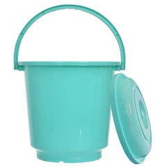 Kuber Industries Multipurposes Plastic Bucket For Bathing With Lid|Home Cleaning & Storage Purpose|31 x 31 x 31 CM|Capicity 16Ltr. (Green)-47KM01177