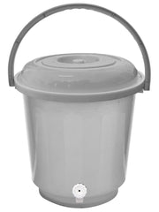 Kuber Industries Multipurposes Plastic Bucket with Lid & Tap System for Home Cleaning & Save Water, 18Ltr. Pack of 2 (Grey)