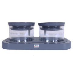 Heart Home 2 Containers & Tray Set|Unbreakable Plastic Snackers,Cookies,Nuts Serving Tray|Airtight Containers with Lid,350 ml (Gray)