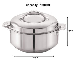 Heart Home Stainless Steel Casserole Double Wall Insulated Hot Pot Food Serving with Lid and Handle, 1800ml (Silver)