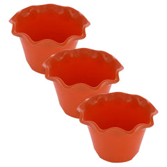 Kuber Industries Blossom Flower Pot|Durable Plastic Flower Pot|Gamla with Drain Holes for Home Décor|Balcony|Garden|8 Inch|Pack of 3 (Orange)