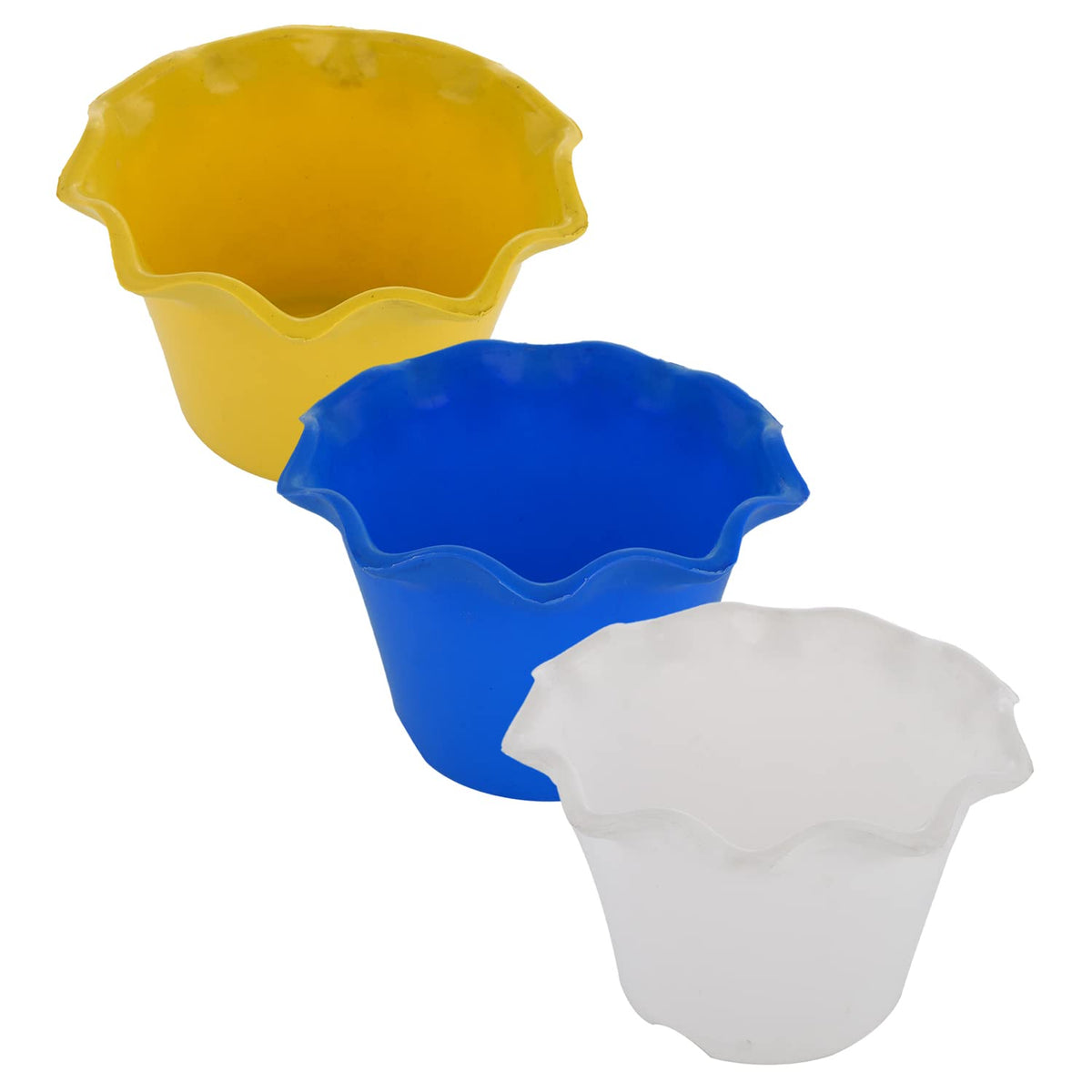 Kuber Industries Blossom Flower Pot|Durable Plastic Flower Pot|Gamla with Drain Holes for Home Décor|Balcony|Garden|8 Inch|Pack of 3 (Multicolor)