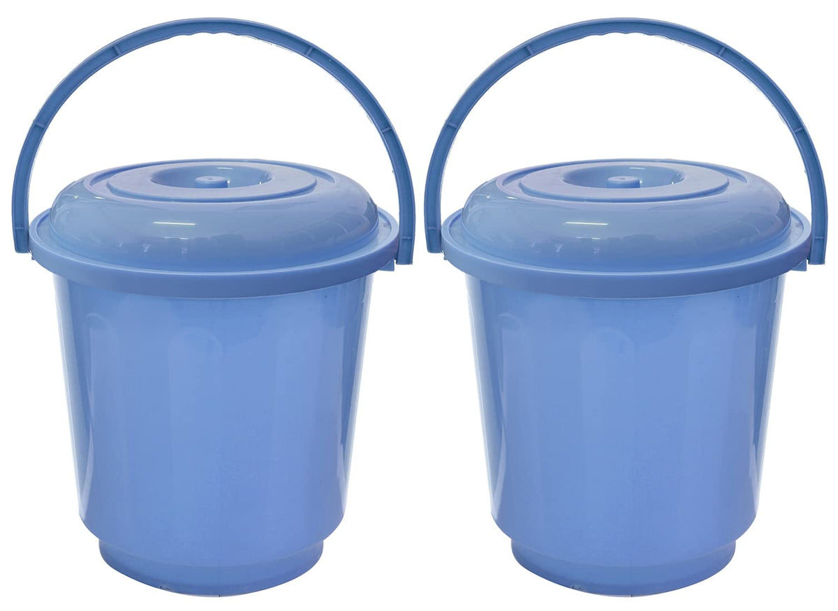 Heart Home Multipurposes Plastic Bucket for Bathing Home Cleaning & Storage Purpose with Lid, 16Ltr.- Pack of 2 (Blue)-47HH01175