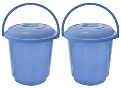 Heart Home Multipurposes Plastic Bucket for Bathing Home Cleaning & Storage Purpose with Lid, 16Ltr.- Pack of 2 (Blue)-47HH01175