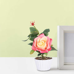 Kuber Industries Artificial Plants For Home Décor|Artificial Flowers For Decoration|Natural Looking Indoor Fake Plants With Pot (Peach)