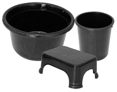 Kuber Industries 3 Pieces Plastic Tub, Dustbin & Stool Set (Black)