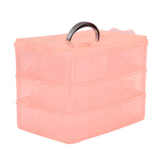 Kuber Industries Beads Storage Box|Plastic Detachable 3-Tier Box Organizer|30 Grid Storage Organizer for Glitters|Thread Reels|Medicine Pills (Peach)