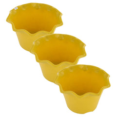 Heart Home Blossom Flower Pot|Durable Plastic Flower Pots|Planters for Home Décor|Garden|Living Room|Balcony|Pack of 3 (Yellow)
