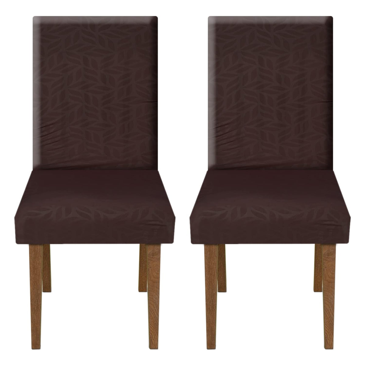 Heart Home Leaf Printed Elastic Stretchable Polyster Chair Cover for Home, Office, Hotels, Wedding Banquet- Pack of 2 (Brown)-50HH01001