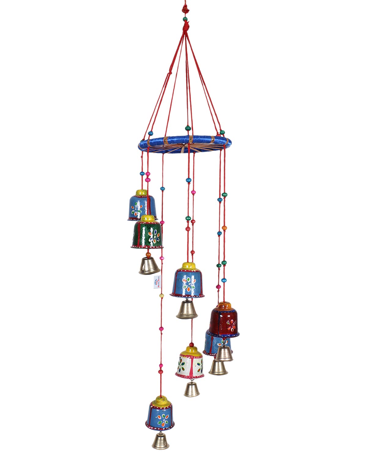 Heart Home Handcrafted Wall Hanging Bells with Ring|Traditional Rajasthani Hand Painted Bells for Home Decoration (Multicolor)