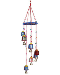 Heart Home Handcrafted Wall Hanging Bells with Ring|Traditional Rajasthani Hand Painted Bells for Home Decoration (Multicolor)