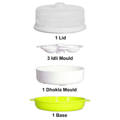 Heart Home Plastic Microwave Idli/Dhokla/Rice/Vegetable Maker, Steamer With 3 Idli Moulds and 1 Dhokla Pan (Green) -50HH01189