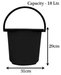 Kuber Industries Square Multipurposes Plastic Bucket For Bathing Home Cleaning & Storage Purpose, 16Ltr. (Black)-47KM01185