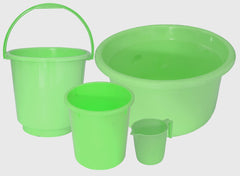Kuber Industries 4 Pieces Plastic Bucket, Dustbin, Mug & Tub Set (Green)