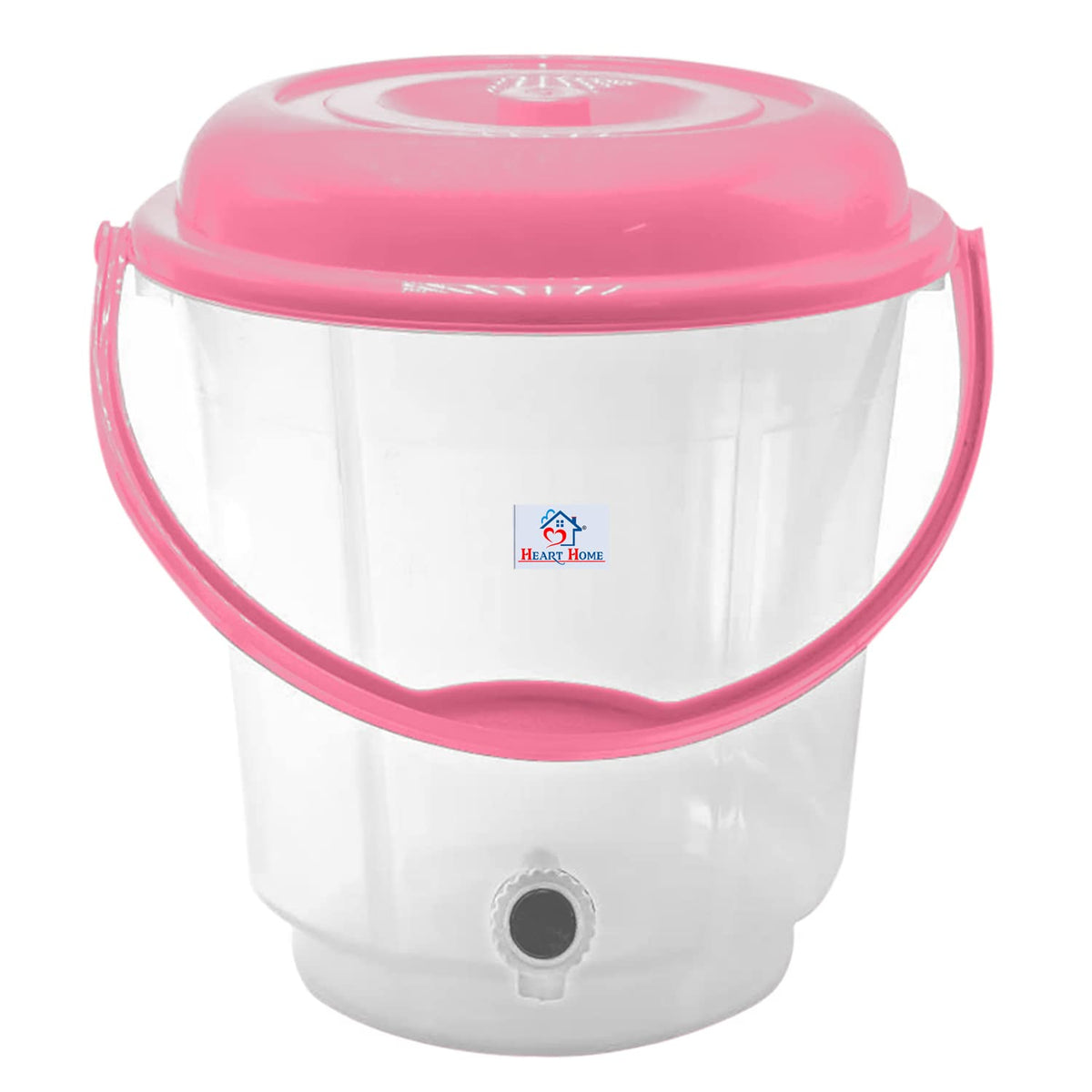 Heart Home Multipurposes Plastic Transparent Bucket With Lid & Tap System For Home Cleaning & Save Water, 18Ltr. (Pink) 52HH3891