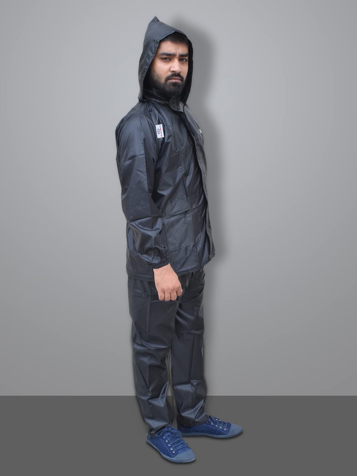 Heart Home PVC Raincoat with Adjustable Hood for Men & Women (Black) 54HH4141.