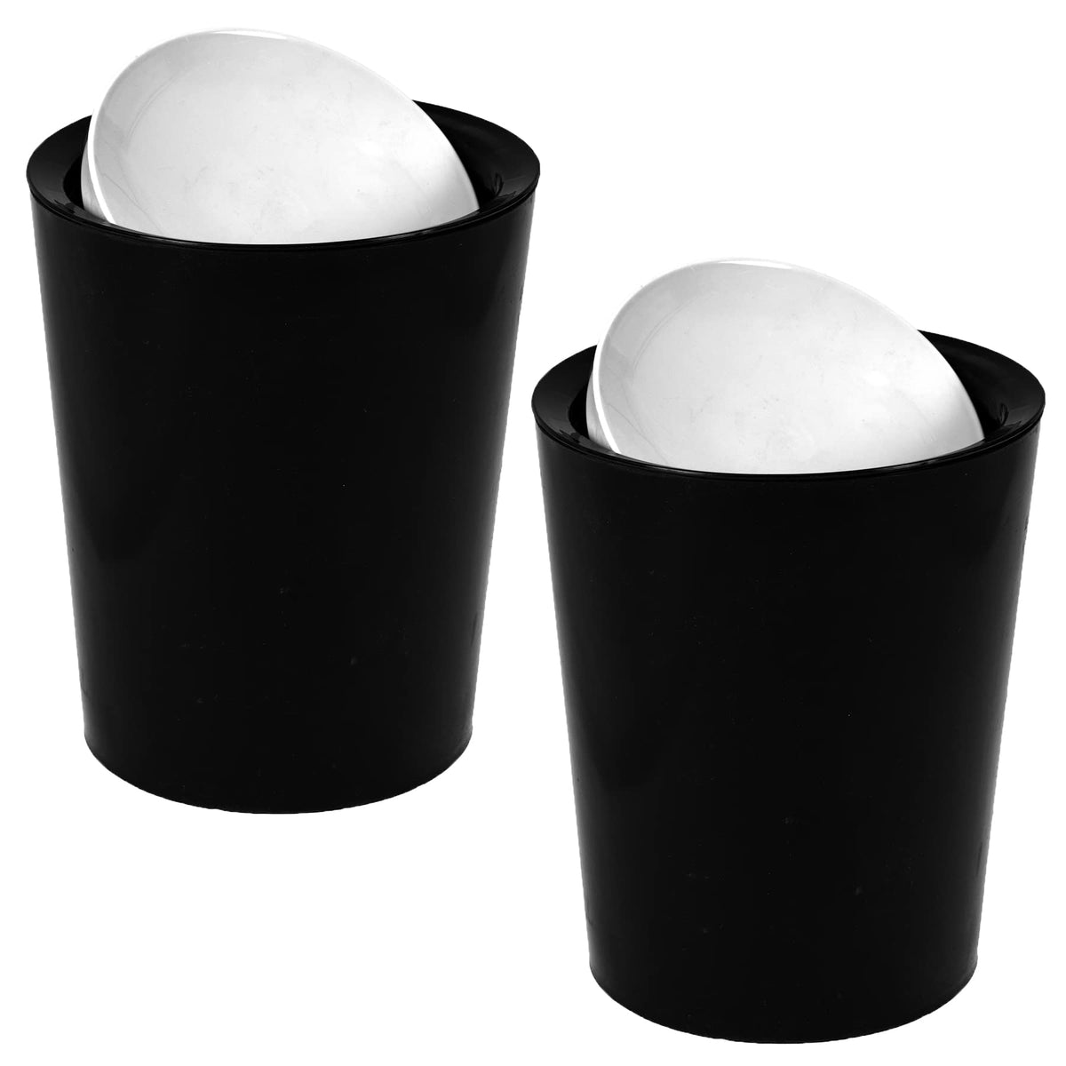 Kuber Industries Swinging Lid Dustbin|Plastic Garbage Waste Bin|White Lid Trash Can for Living Room|Kitchen|Office|6 Litre|Pack of 2 (Black)