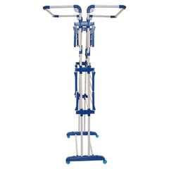 Heart Home Stainless Steel 4-Tier Movable Laundry Clothes Rack|Cloth Drying Stand With Wheels for Balcony & Outdoor (Blue)