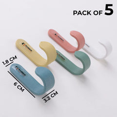 Kuber Industries Sticky Hooks for Wall|Premium PP Build|Durable & Rust-Proof|Self Adhesive Hook for Easy Installation|Multi-Purpose Wall Hooks for Bathroom, Kitchen, Bedroom|Pack of 5|1601|Multicolor