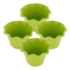 Kuber Industries Blossom Flower Pot|Durable Plastic Flower Pot|Gamla with Drain Holes for Home Décor|Balcony|Garden|8 Inch|Pack of 4 (Green)