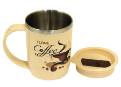 Kuber Industries Double Wall Vacuum Insulated Food Grade BPA Free Plastic Coffee Mug with Lid, Pack of 2 (Grey & Coffee)