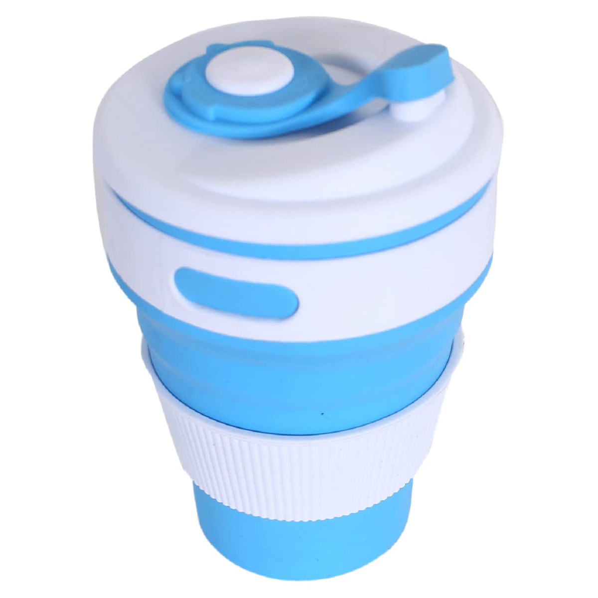 Kuber Industries Collapsible Coffee Cup|Silicone Portable Travel Coffee Mug|Camping Cup with Lid for Travel,Hiking Outdoors,350 ML,(Blue)