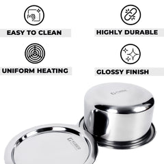 Kuber Industries Set of 5 Stainless Steel Tope Set (800ml, 1L, 1.4L, 1.9L and 2.4L) with Lids I Gas Stove and Induction Compatible I Triply Tope I Heavy Duty Gauge