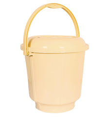 Kuber Industries Unbreakable Plastic Durable & Lightweight Strong Bathroom Bucket with Lid and Handle,13 LTR.(Cream)
